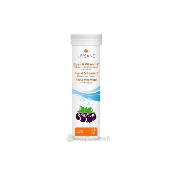 LIVSANE železo + vitamín C šumivé tablety černý rybíz 20 tablet