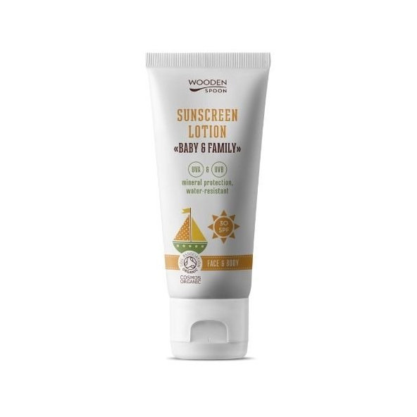 Wooden Spoon opalovací tělové mléko Baby & Family SPF 30 100 ml