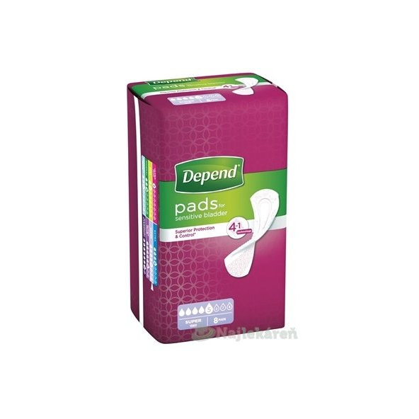 DEPEND Super Inkontinenční vložky pro ženy savost 638 ml 8 ks