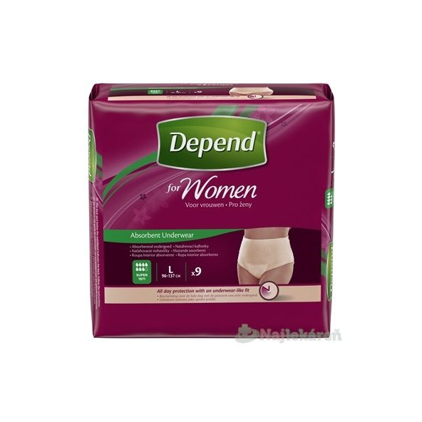 DEPEND Super Inkontinenční kalhotky natahovací L dámské 9 ks