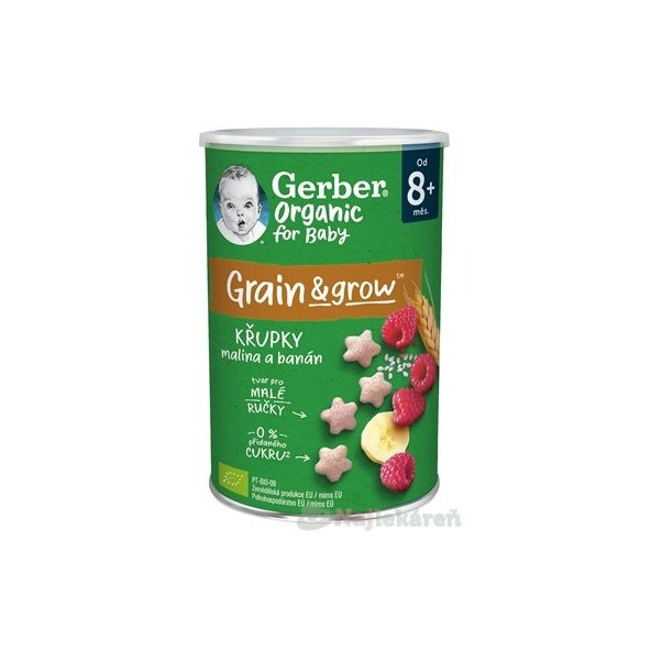 Gerber Organic křupky rýžovo-pšeničné s malinami a banánem 8 m+ 35 g