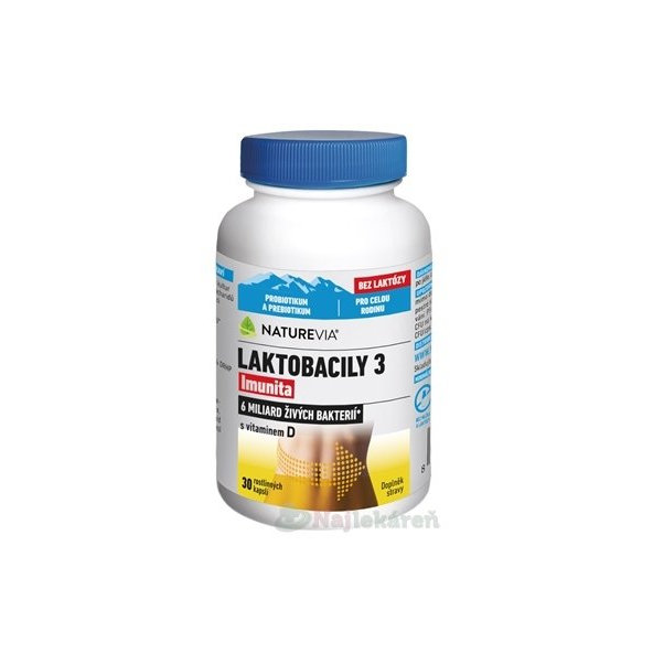 Naturevia Laktobacily 3 Imunita + vitamín D 30 kapslí