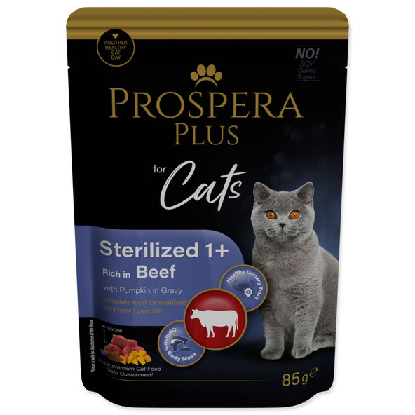 Prospera Plus Sterilized 1+ Cat kapsička hovězí dýně 28 x 85 g