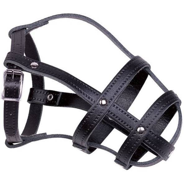 Kožený náhubek pro psy XS–S černý