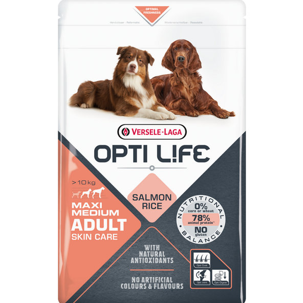 Versele-Laga Opti Life Adult Skin Care Medium & Maxi krmivo pro dospělé psy středních a velkých plemen s citlivou kůží a srstí 12,5 kg