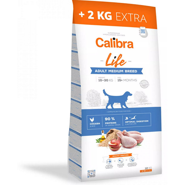Calibra Dog Life Adult Medium Breed kuře 12+2 kg