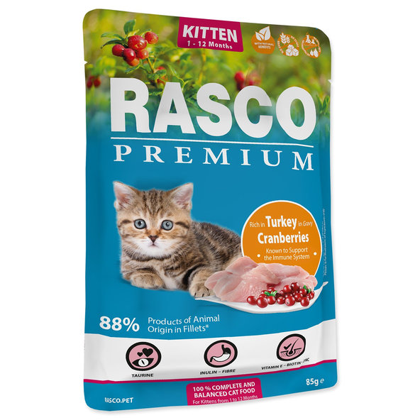 Rasco Premium Kitten kapsička pro koťata krůtí s brusinkami 85 g