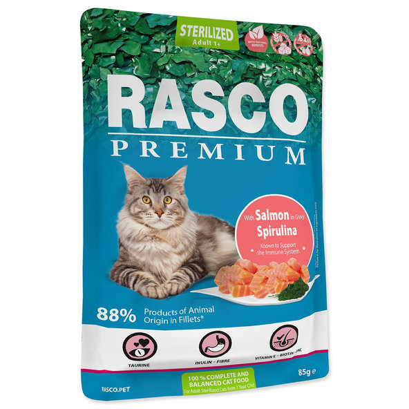 Rasco Premium Sterilized kapsička losos s spirulinou 28 x 85 g