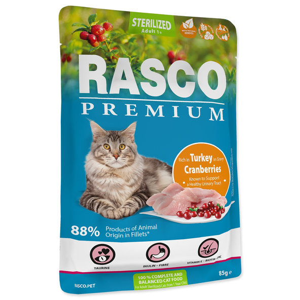 Rasco Premium Sterilized kapsička pro kočky krůtí s brusinkami 85 g