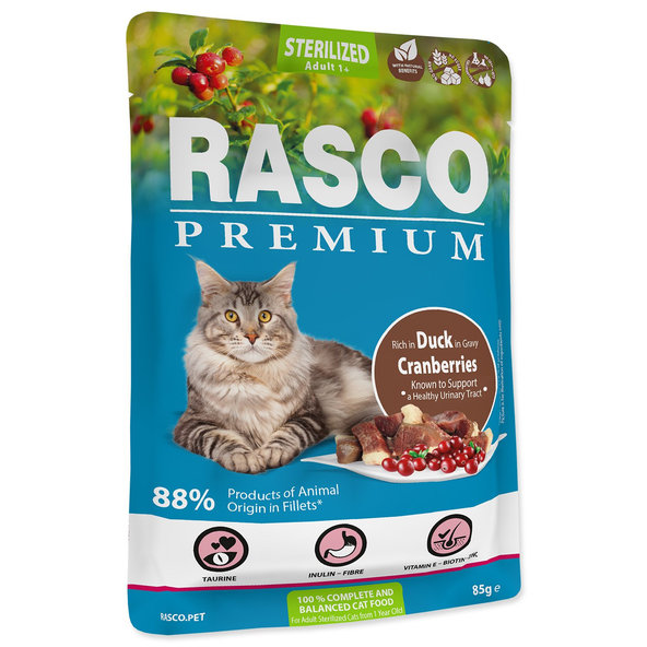 Rasco Premium Sterilized kapsička pro kočky kachní s brusinkami 85 g