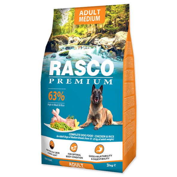 Rasco Premium Adult Medium krmivo pro psy kuřecí s rýží 3 kg