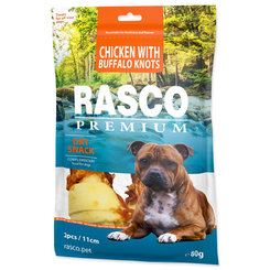 Rasco Premium pamlsek buvolí kůže s kuřecím masem, uzly 11 cm 80 g