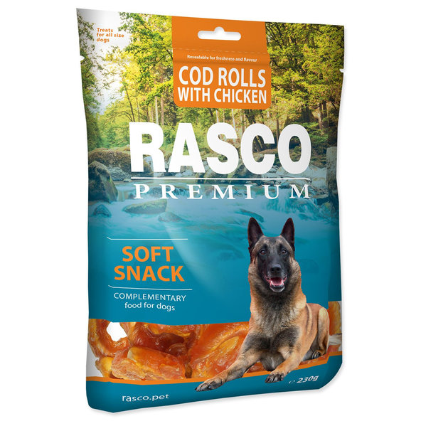 Rasco Premium pamlsek treska obalená kuřecím, rolky 230 g
