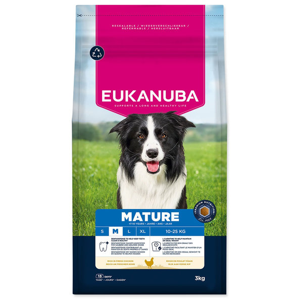 EUKANUBA Mature Medium krmivo pro psy s čerstvým kuřecím masem 3 kg
