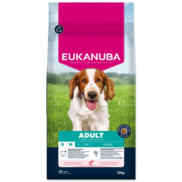 EUKANUBA Adult Small & Medium krmivo pro psy losos a ječmen 12 kg