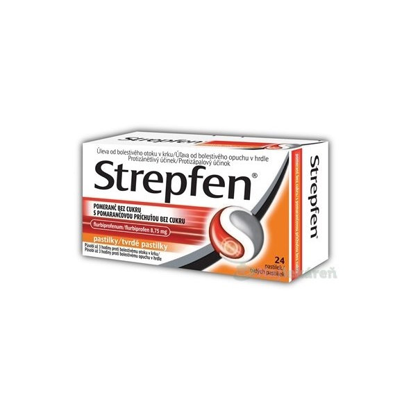 Strepfen pomeranč bez cukru na bolest a otok hrdla 24 tablet