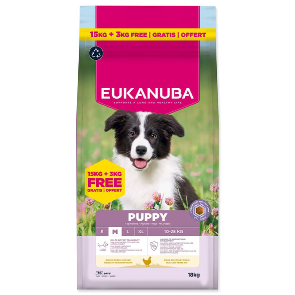 EUKANUBA Puppy Medium krmivo s kuřecím masem 15 + 3 kg