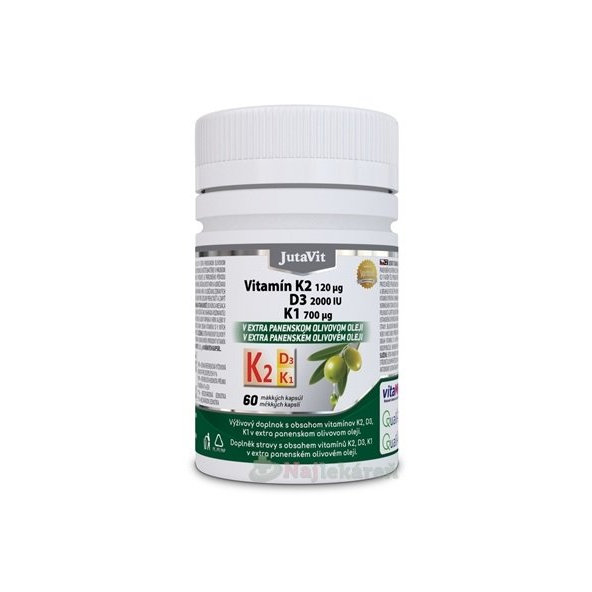JutaVit vitamin K2 120 µg + D3 2000 IU + K1 700 µg 60 kapslí
