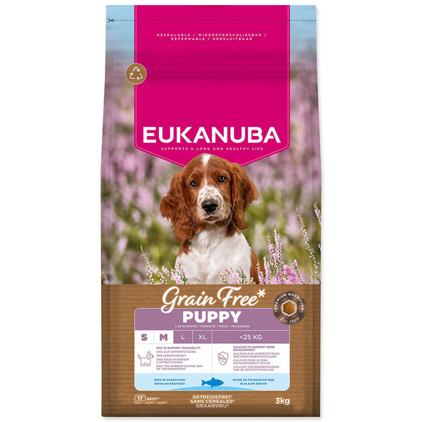 EUKANUBA Grain Free Puppy Small & Medium krmivo s mořskými rybami 3 kg