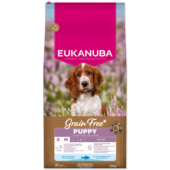 EUKANUBA Grain Free Puppy Small & Medium krmivo s mořskými rybami 12 kg
