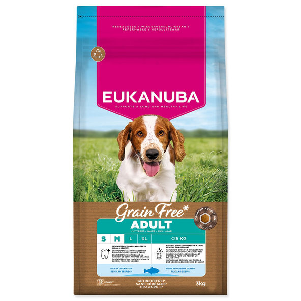Eukanuba Grain Free krmivo pro psy Adult Small a Medium ryba 3 kg