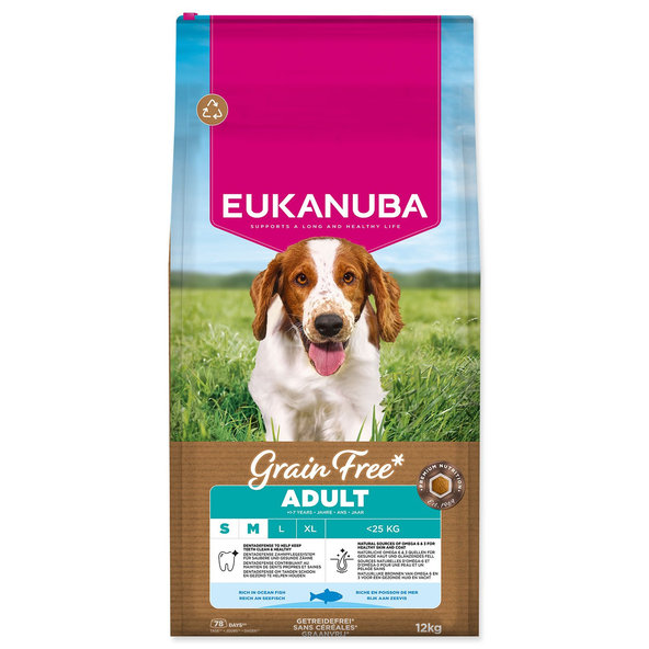EUKANUBA Grain Free Adult Small & Medium krmivo pro psy s mořskými rybami 12 kg