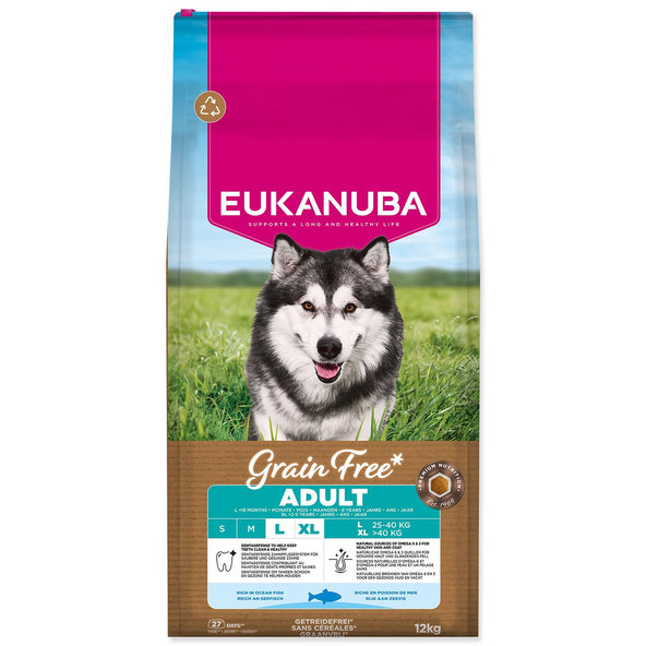 EUKANUBA Grain Free Adult Large krmivo pro psy s mořskými rybami 12 kg