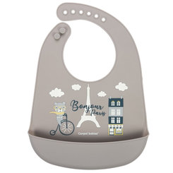 Canpol Babies bryndák silikonový s kapsou Bonjour Paris béžový