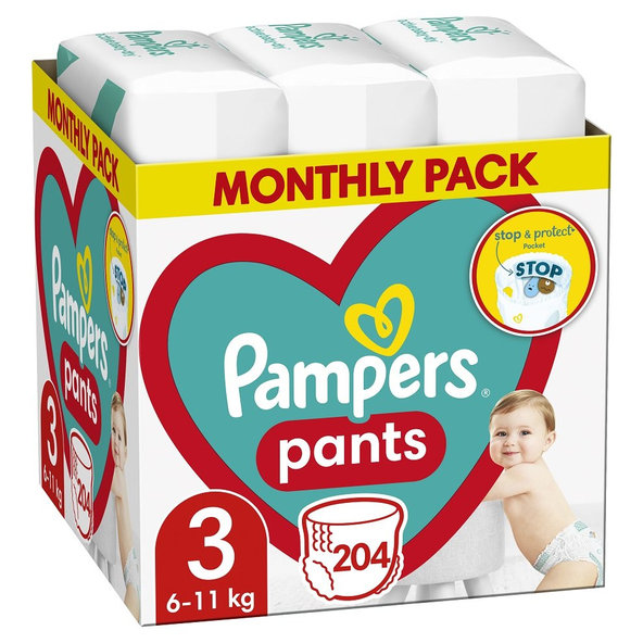Pampers Pants jednorázové plenkové kalhotky 6–11kg vel. 3 204 ks