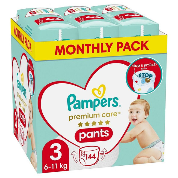 Pampers Premium Care plenkové kalhotky 6–11 kg vel. 3 144 ks