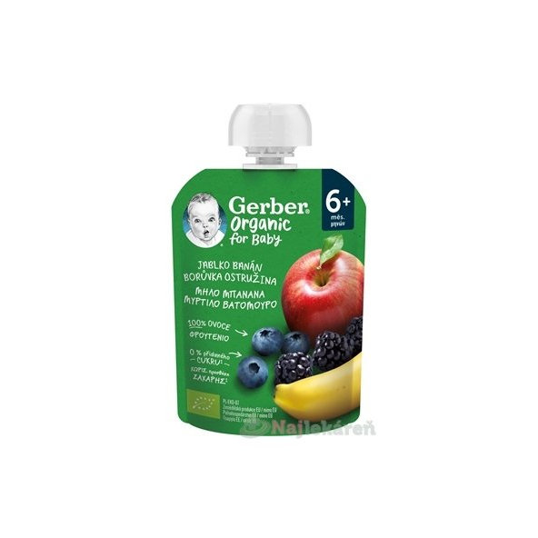 Gerber Organic kapsička jablko, banán a borůvka 6 m+ 90 g