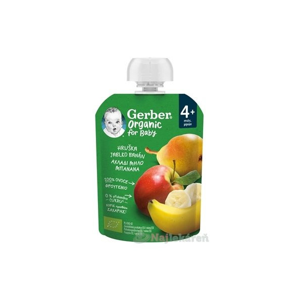 Gerber Organic kapsička hruška, jablko a banán 4 m+ 90 g