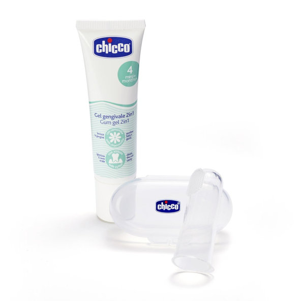 Chicco zubní set gel a kartáček na prst s pouzdrem 4 m+