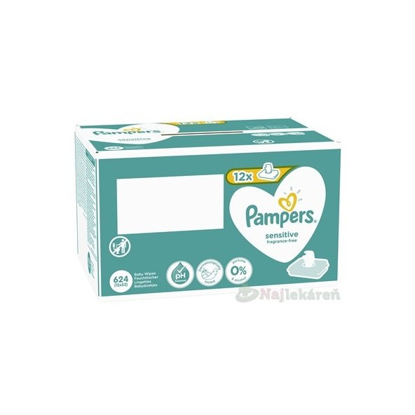 Pampers Sensitive Box vlhčené ubrousky 12×52 ks