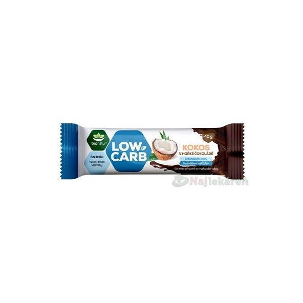 Topnatur Low Carb tyčinka kokos v hořké čokoládě 40 g