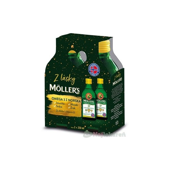 Möller’s Omega-3 rybí olej + vitamín D citron 2x250 ml