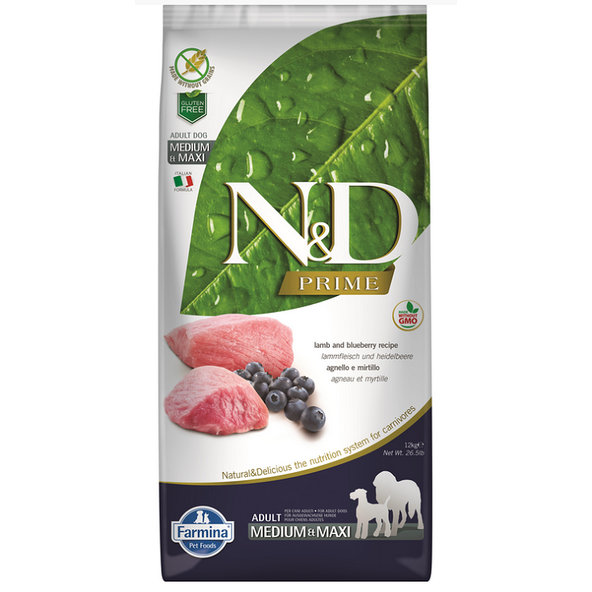 Farmina N&D Prime GF Medium Maxi granule jehně borůvka 12 kg