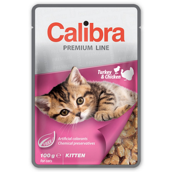 Calibra Premium Cat Kitten krůta a kuře v omáčce kapsička 24×100 g
