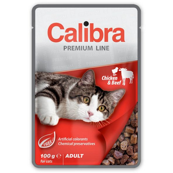 Calibra Premium Cat Adult kuře a hovězí v omáčce kapsička 24×100g