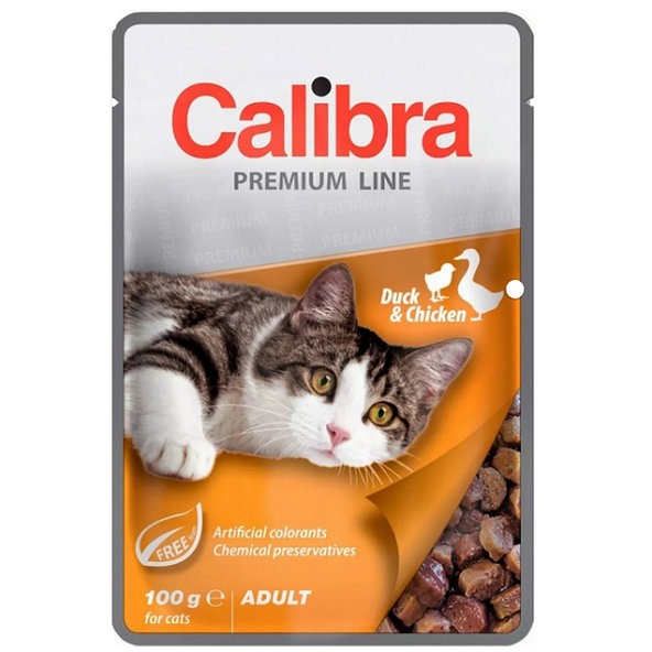 Calibra Premium Cat Adult kachna a kuře v omáčce kapsička 24×100 g