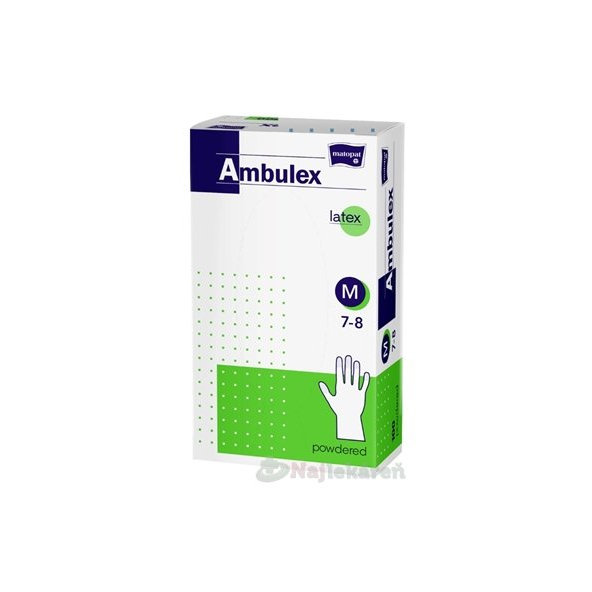 Ambulex vyšetřovací latexové rukavice pudrované velikost M 100 ks