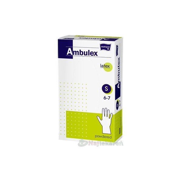 Ambulex vyšetřovací latexové rukavice pudrované velikost S 100 ks