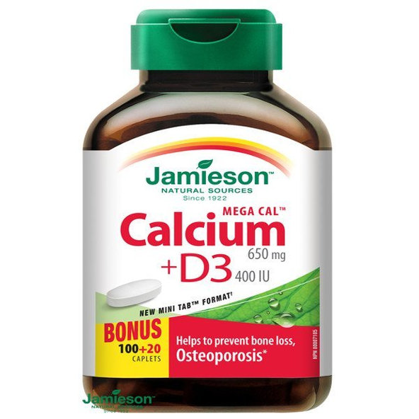 Jamieson Mega Cal vápník 650 mg + vitamin D3 400 IU 120 tablet