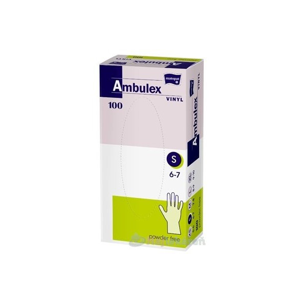 Ambulex vyšetřovací vinylové rukavice nepudrované velikost S 100 ks