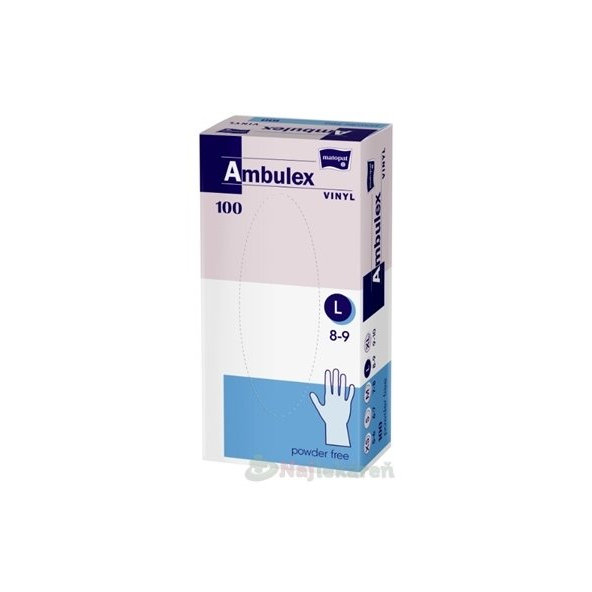 Ambulex vyšetřovací vinylové rukavice nepudrované velikost L 100 ks