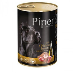 PIPER konzerva pro psy s kuřecími srdíčky a hnědou rýží 400 g