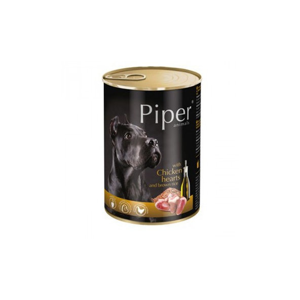 PIPER konzerva pro psy s kuřecími srdíčky a hnědou rýží 400 g