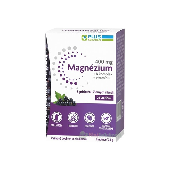 Plus Lekáreň Magnézium + B-komplex + C černý rybíz 20 sáčků