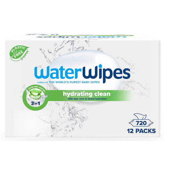 WaterWipes Vlhčené ubrousky Hydrating Clean bez obsahu plastů 12x60 ks
