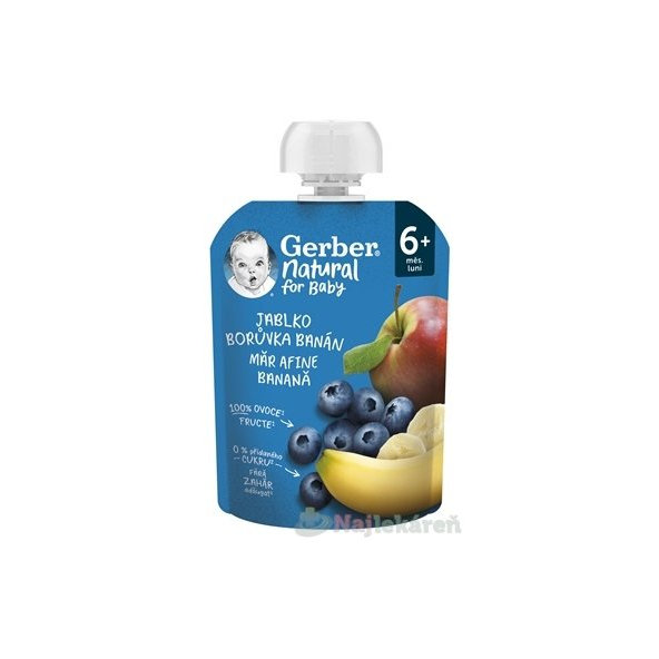 Gerber Natural ovocná kapsička jablko, borůvka a banán 6 m+ 90 g